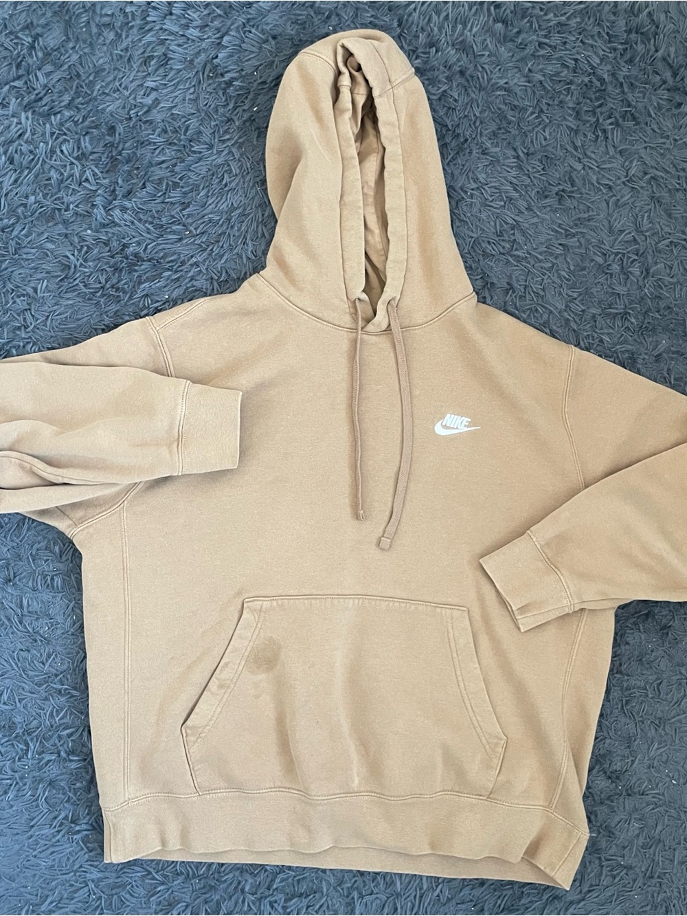 Men Size Large Nike Club Pullover Fleece Hoodie Sweatshirt Tan
